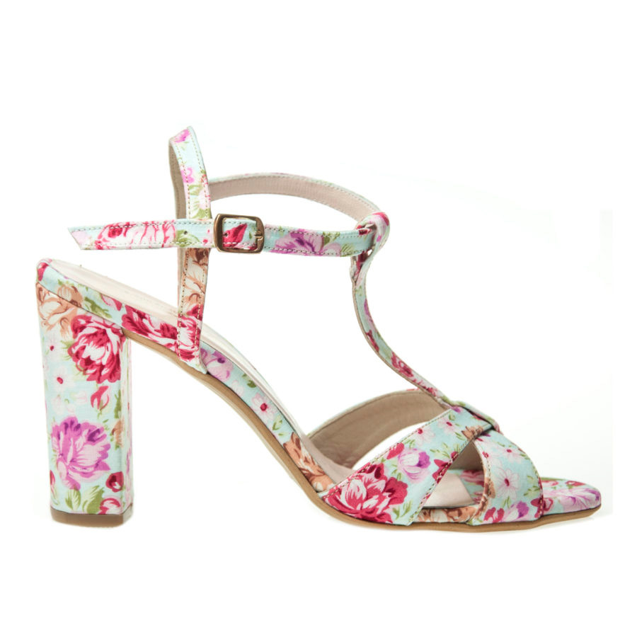 “Pale Blue Montmartre Floral” Heeled sandals – Fairymade | Handcrafted ...