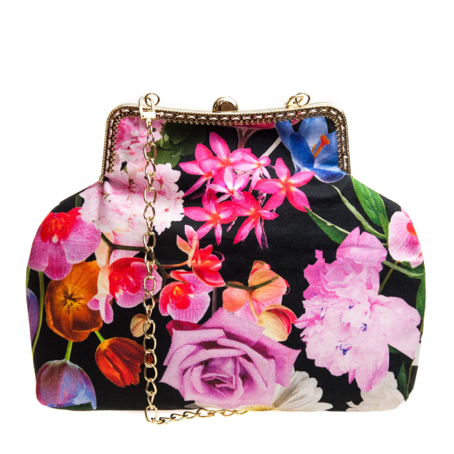 “Black Multi Floral” Vintage Bag – Fairymade | Handcrafted by Myrto Kliafa