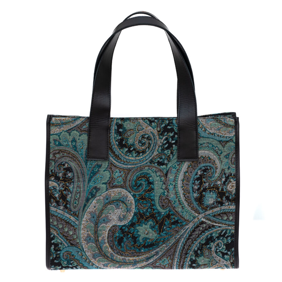 “Petrol Paisley” Shopper Bag M – Fairymade | Handcrafted by Myrto Kliafa